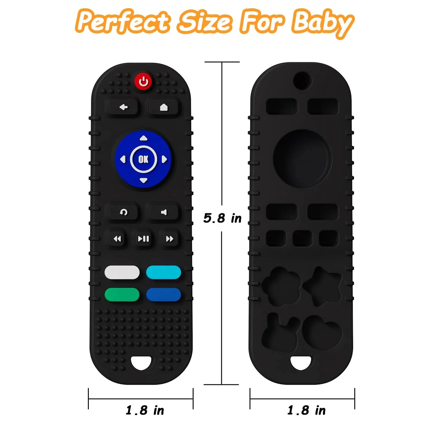2-Pack Silicone Baby Teething Toys – Remote Control Shape, for 6-12 Months (Black & Grey)