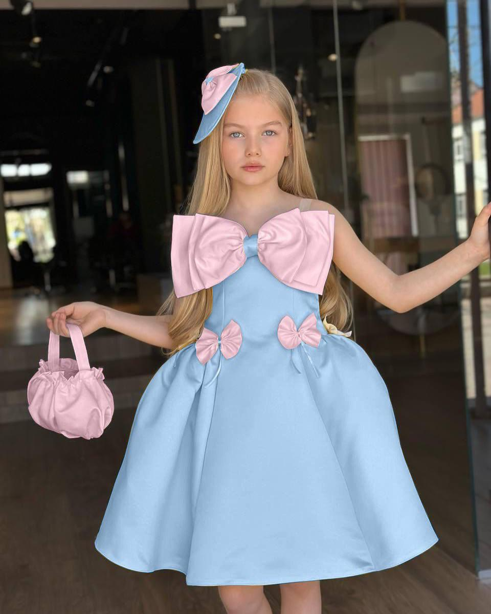 Blue & Pink Bow Dress Set
