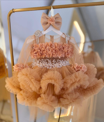 Brown Floral Pearl Princess Dress