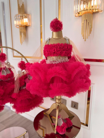 Hot Pink Floral Pearl Princess Dress Set